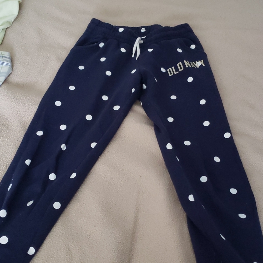 Navy polka dot sweat pants